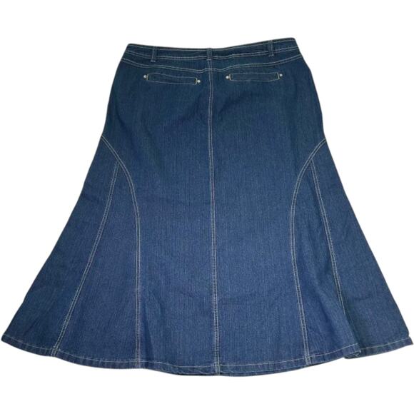CATO Woman Denim Midi Skirt Size 18W Dark Wash A-Line Panel Stitch Stretch - Picture 2 of 7